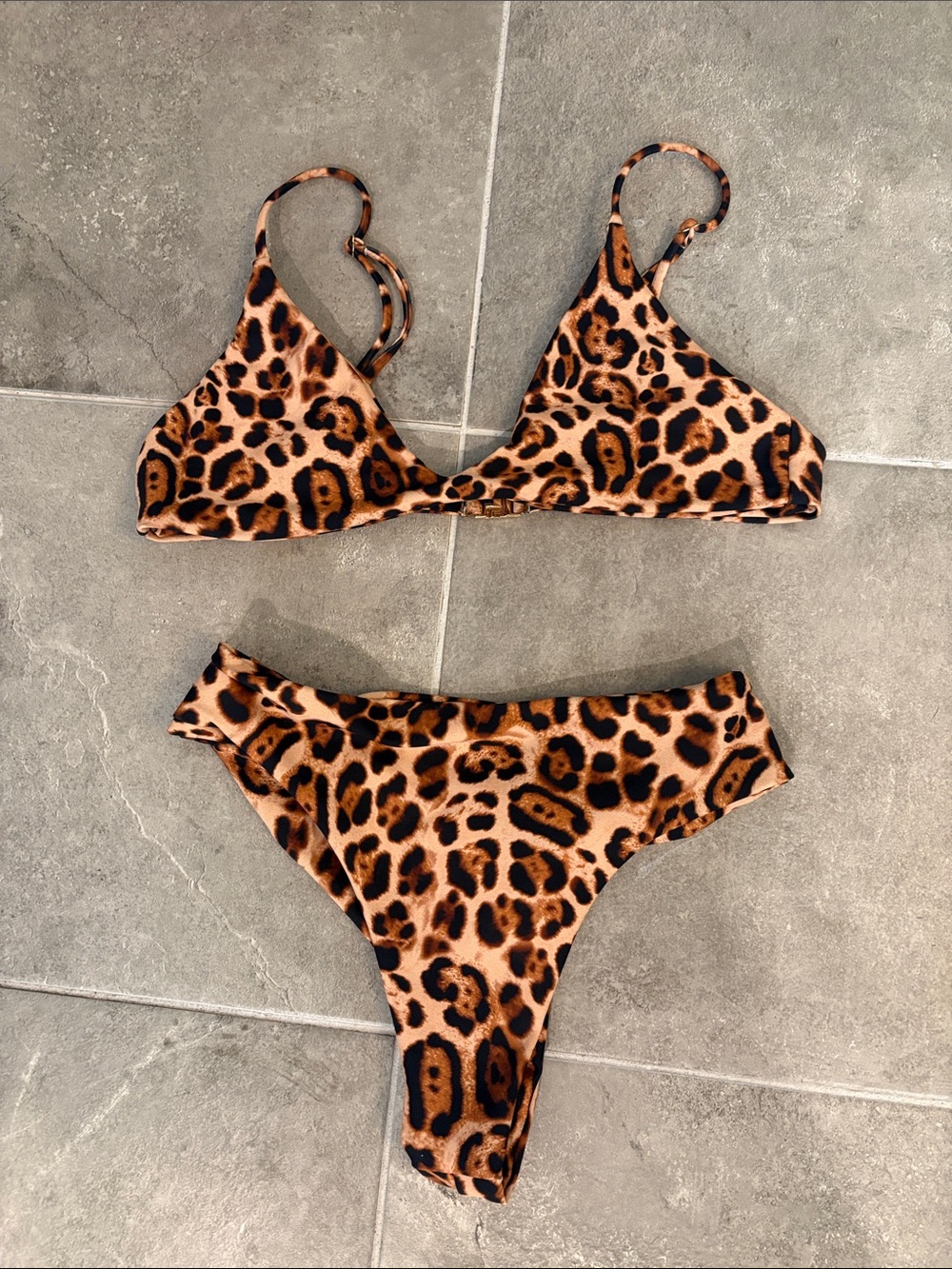 Skatie Leopard Print Triangle Bikini Set in Brown and Black